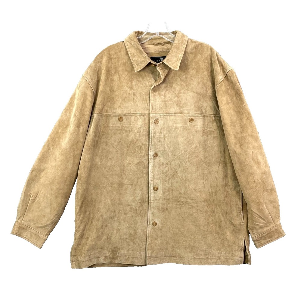 Consensus‎ Sportswear Shacket Mens Large Beige Suede Leather Gorpcore Workwear